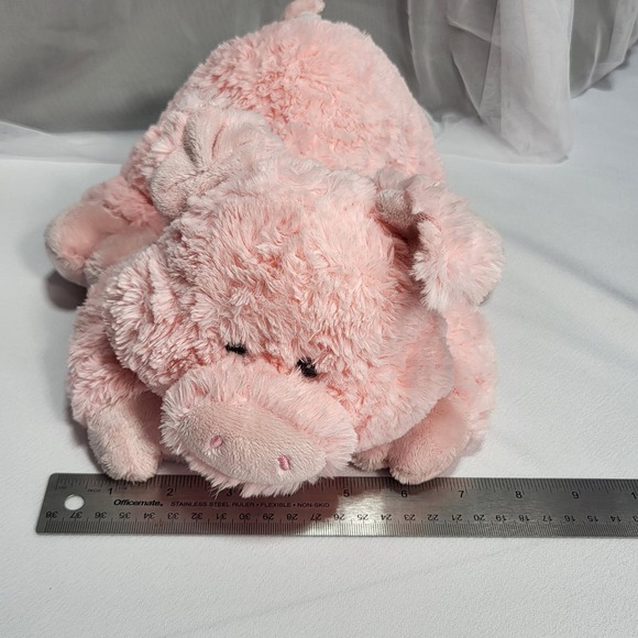 Aurora 12" Soft Pink Crouching Pig Piglet Stuffed Plush Animal Toy - Picture 10 of 10
